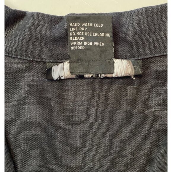 REQUIREMENTS Women's Linen Blend Black Beaded Button Blouse Medium Embroidery - Picture 7 of 13